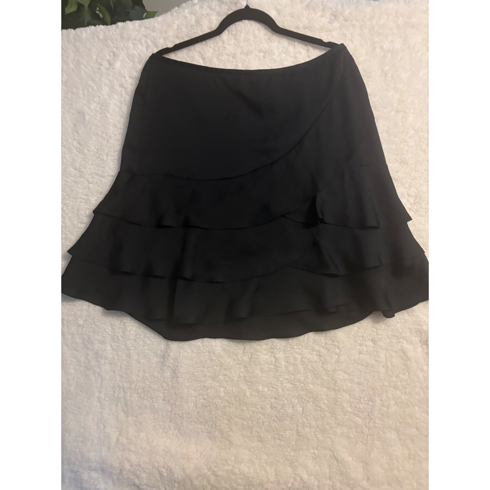 New York & Company Black Tiered Ruffle Mini Skirt Size 16 Rear Zip Evening Wear